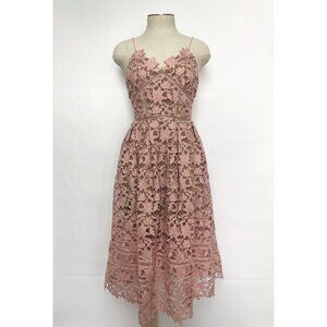 Self Portrait Azaelea Midi Dress Pink Guipure Lace V-Neck Womens US Size 2
